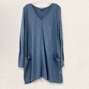 J Jill Womens Blue Long Sleeve Long Blouse With Pockets Size Medium